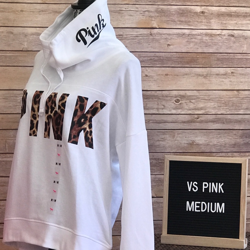 VS Pink Cowlneck Leopard White NWT
